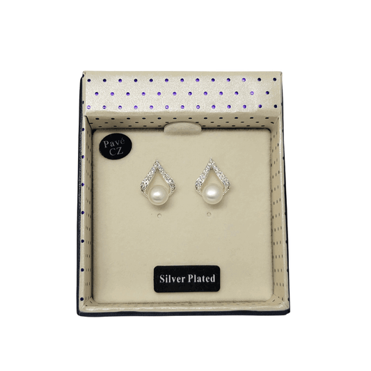 Equilibrium Silver Plated Pearl Drop with Diamond infusion