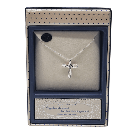 Equilibrium Silver Cross With Crystal Necklace