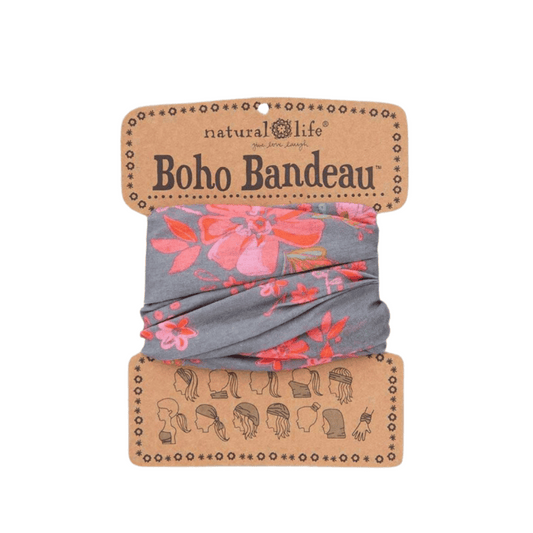 Full Boho Bandeau Headband Floral Grey Pink