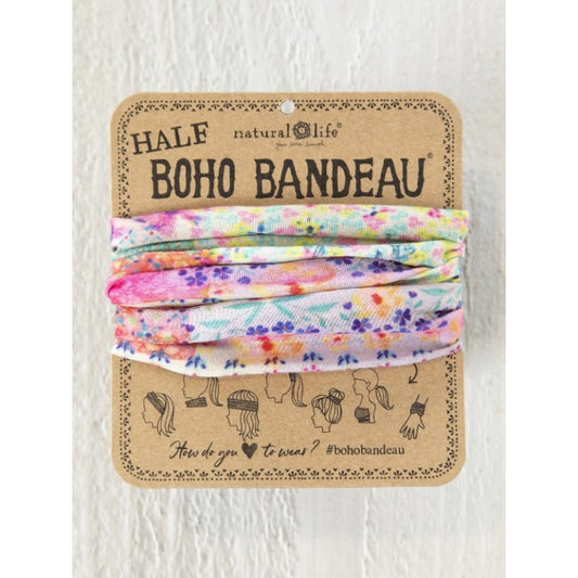 Half Boho Bandeau Headband Pink Water Clear Patchwork