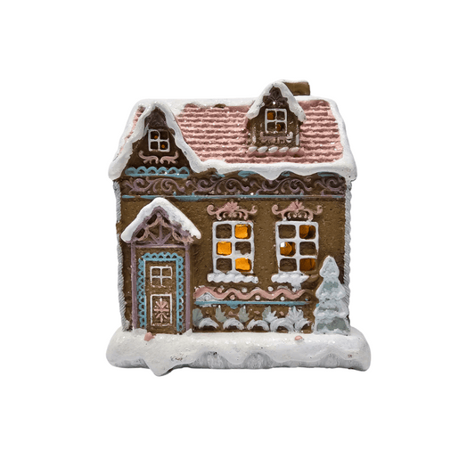 Gingerbread House With Pink Roof and LED