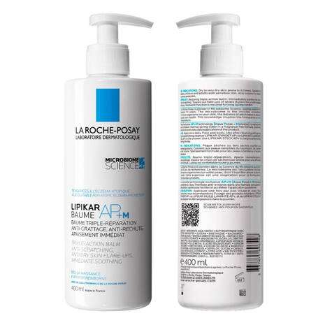 La Roche Posay Lipikar Ap+M Body Balm Cream 400ml packaging for hydration and dry skin relief.