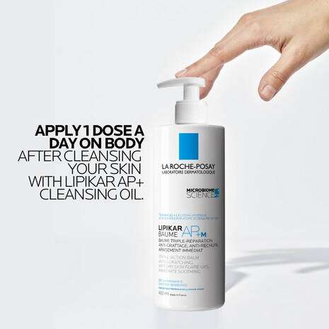 La Roche Posay Lipikar Ap+M Body Balm Cream 400ml with hand dispensing pump, designed to nourish very dry skin.