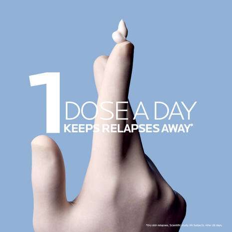 One dose a day keeps relapses away image promoting daily skin care routine.