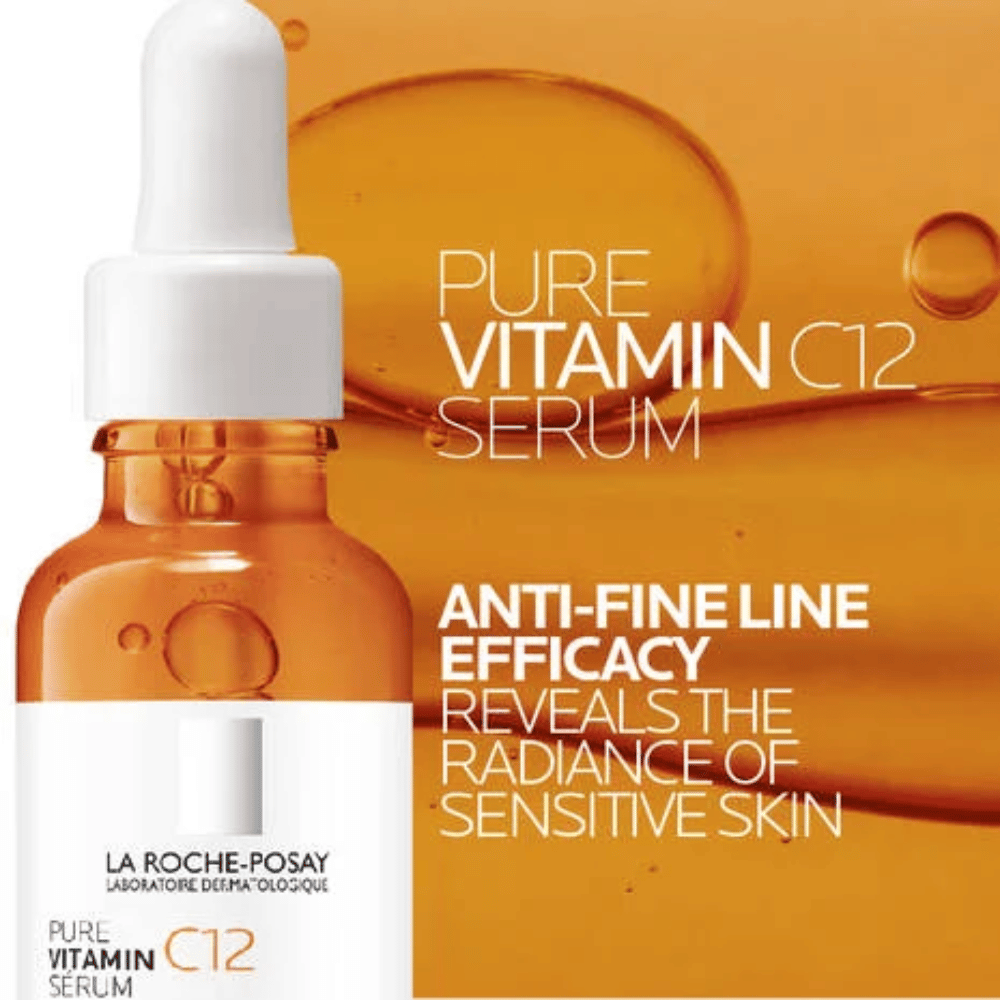 Vitamin C 12 Brightening Serum 30mL from La Roche-Posay in amber bottle with dropper, showcasing anti-ageing properties.