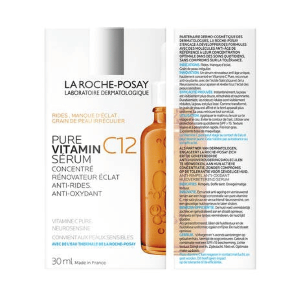 La Roche-Posay Vitamin C 12 Brightening Serum 30mL with serum bottle and packaging details.