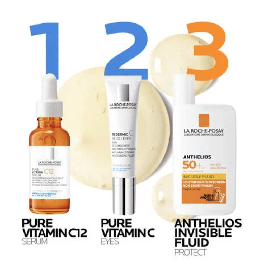 Vitamin C 12 Brightening Serum 30mL with other La Roche-Posay products for radiant skin.