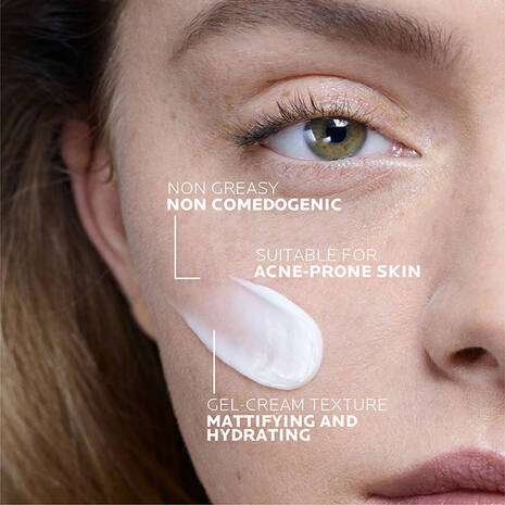 La Roche Posay Effaclar Duo+M Anti Imperfections Moisturiser 40ml applied on skin, highlighting non-greasy and hydrating formula.