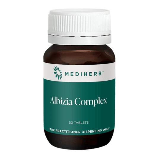 Mediherb Albizia Complex 60 Tablets bottle for mild allergy support and antioxidant benefits.