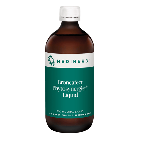 Mediherb Broncafect Phytosynergist Liquid 200ml herbal remedy for cold and bronchial cough symptoms.