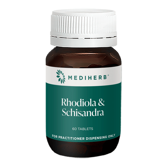 Mediherb Rhodiola & Schisandra 60 Tablets bottle designed for practitioner dispensing.