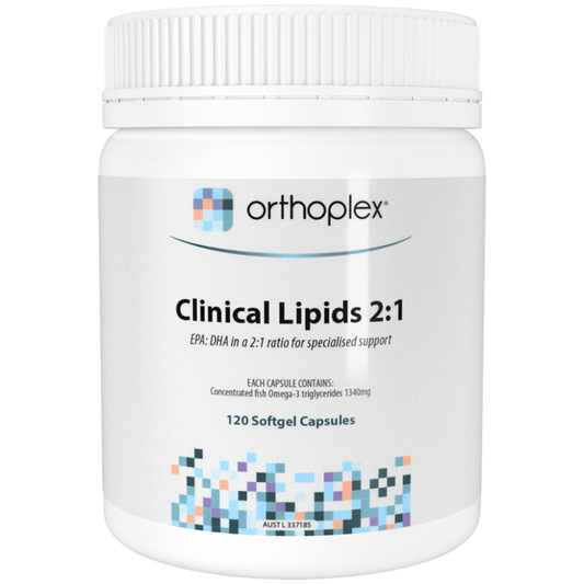 Orthoplex White Clinical Lipids 2:1 120 Softgel Capsules container with product information on label.