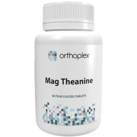 Orthoplex White Mag Theanine 60 Tablets bottle for calming mind and supporting sleep.