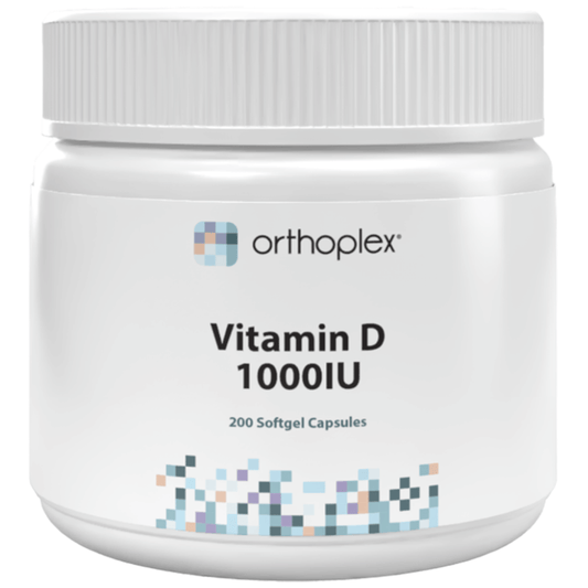 Orthoplex White Vitamin D 1000IU 200 Capsules softgel container image.