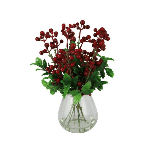 Red Berry Floral Arrangement In Glass Vase 28cm