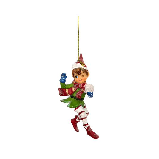 Hanging Ornament Elf With Snowball